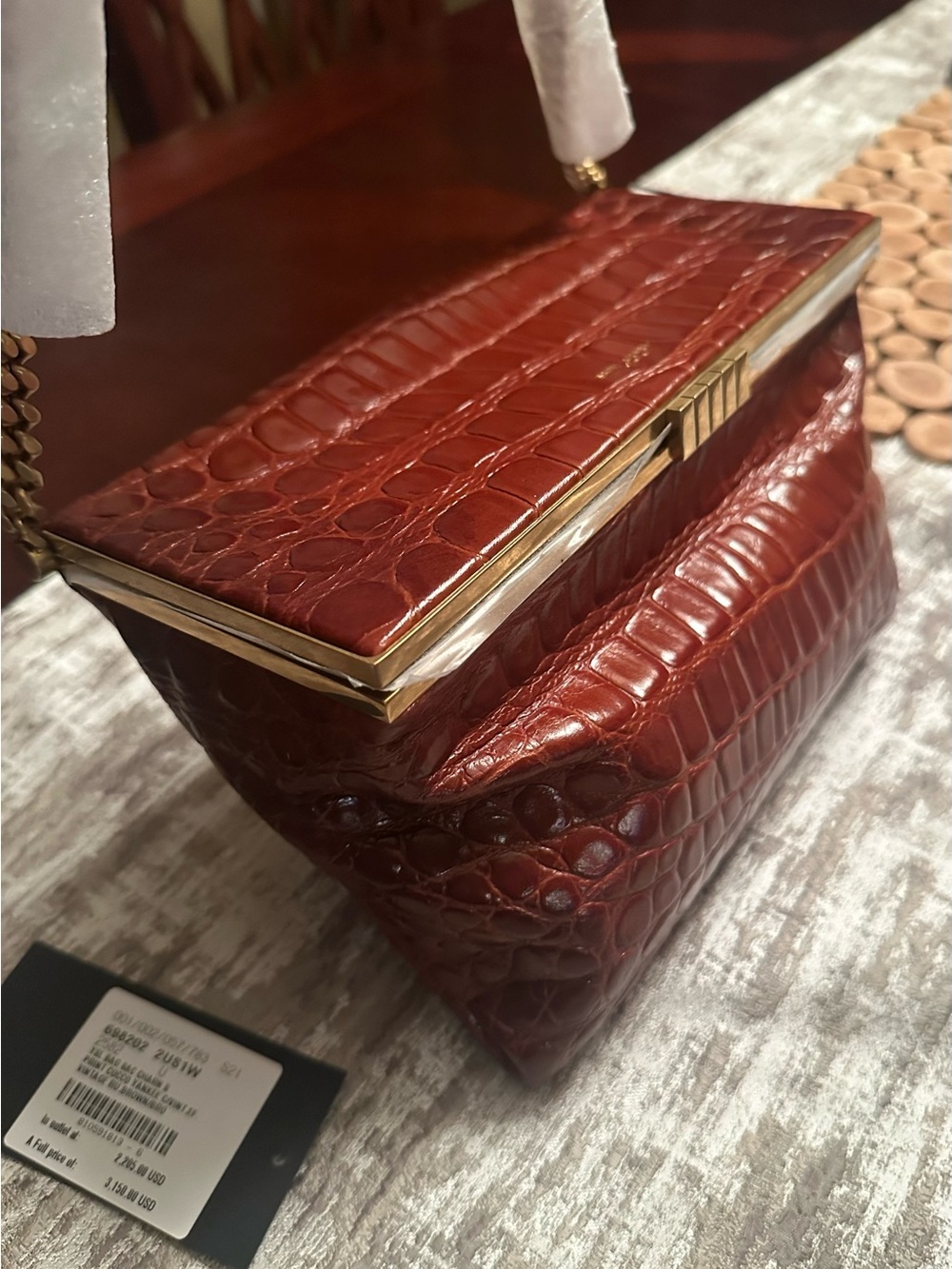Saint Laurent Brown Croc-Embossed Leather Shoulder Bag NWT - Picture 7 of 7